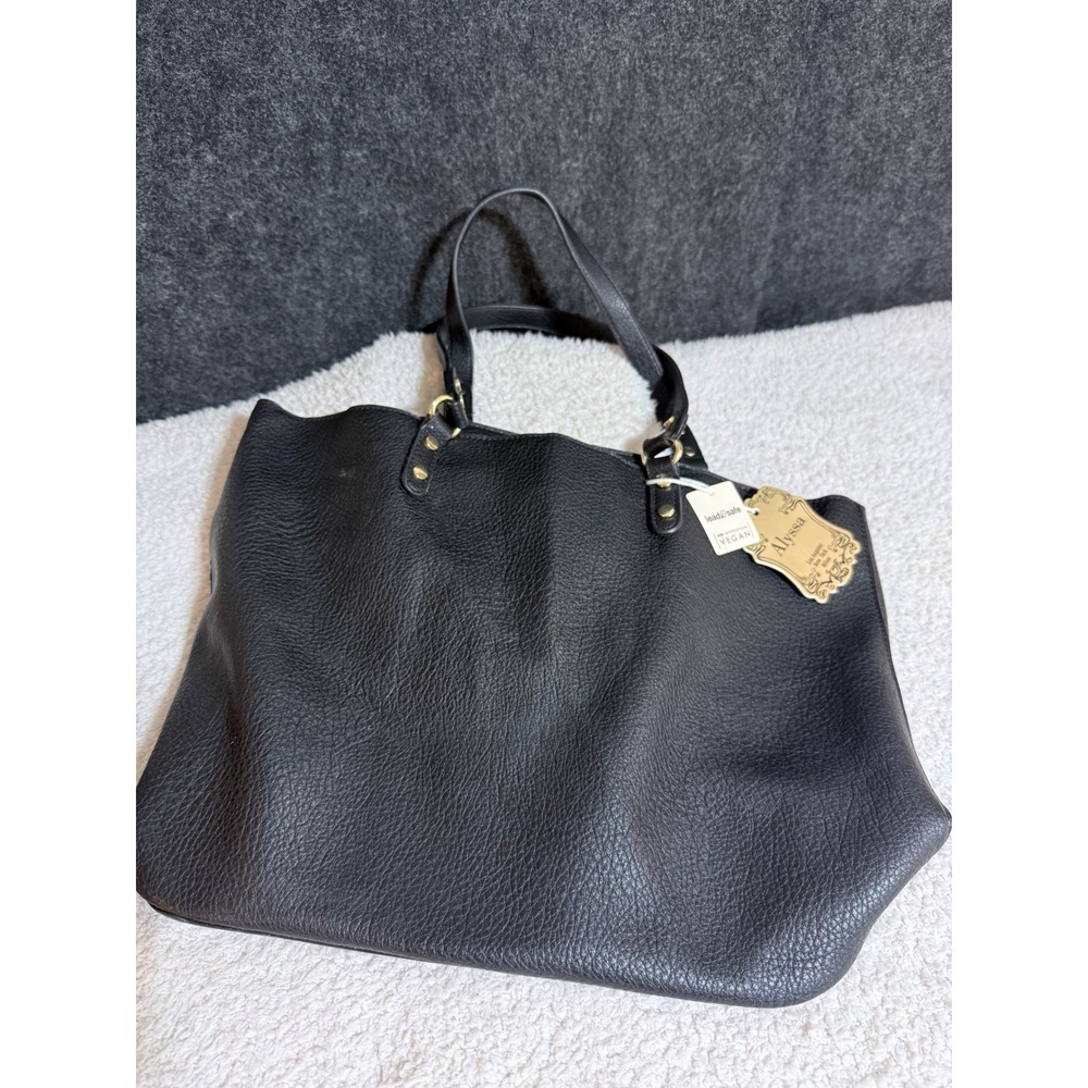 Alyssa Black Pebbled Vegan Leather Large Tote Bag PETA Approved New